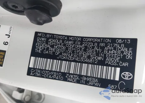 2013 Toyota Prius Plug-In из США, поврежденный, VIN JTDKN3DP4D3046812